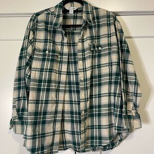 Old Navy Green and Cream Plaid Shirt